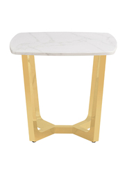 Vanity Living Capella Artificial White Marble Stone Top End with Gold Stainless Steel Base Side Table, Gold/White