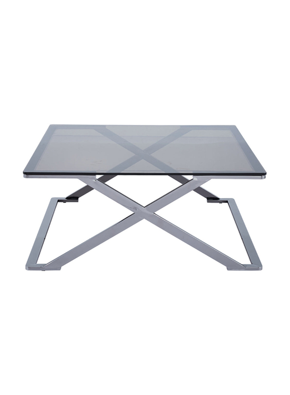 Vanity Living Nerano Stainless Steel Centre with Smoked Tempered Glass Top Coffee Table, 100cm, Silver