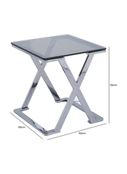 Vanity Living Nerano Side Table with Smoked Glass Top End Table and Stainless Steel Frame, 55cm, Silver