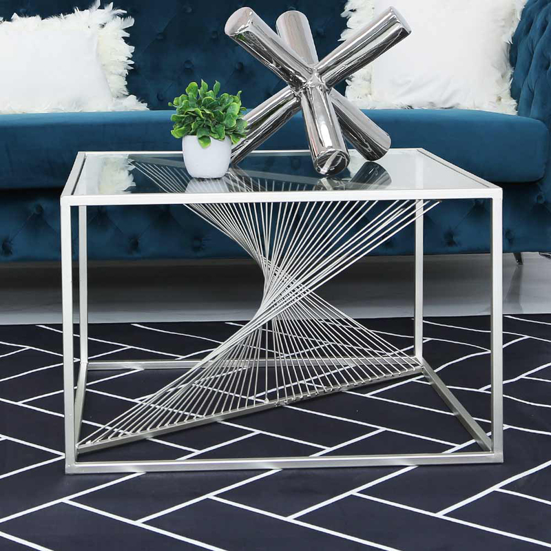 

Vanity Living Lucca Coffee Table with Modern Tempered Glass Tabletop & Sturdy Stainless Steel Frame, Silver