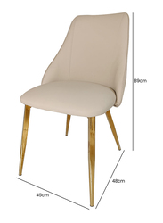 Vanity Living Velvet and PU Leather Seat Dining Chair with Gold Metal Legs for Living & Bedroom, Cream/Gold