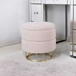 Vanity Living Round Stool Modern Luxury Boucle Fabric Dressing Storage Stool, Beige