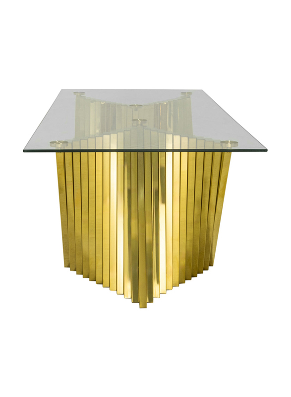 Vanity Living Coffee Table Tempered Glass Top Centre Table With Stainless Steel Gold Base, Clear/Gold