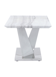 Vanity Living Wood Side Marble Finish End Table for Living Room Furniture, 55cm, White