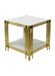 Vanity Living Side Table Artificial White Marble Glass Top End Table Sofa Table With Stainless Steel Base, Gold