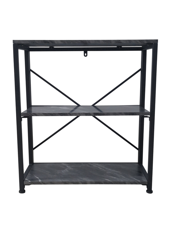 Vanity Living Black & White Marble Top with Metallic Frame 3-Tier Shelving Rack Unit for Living Room, Black