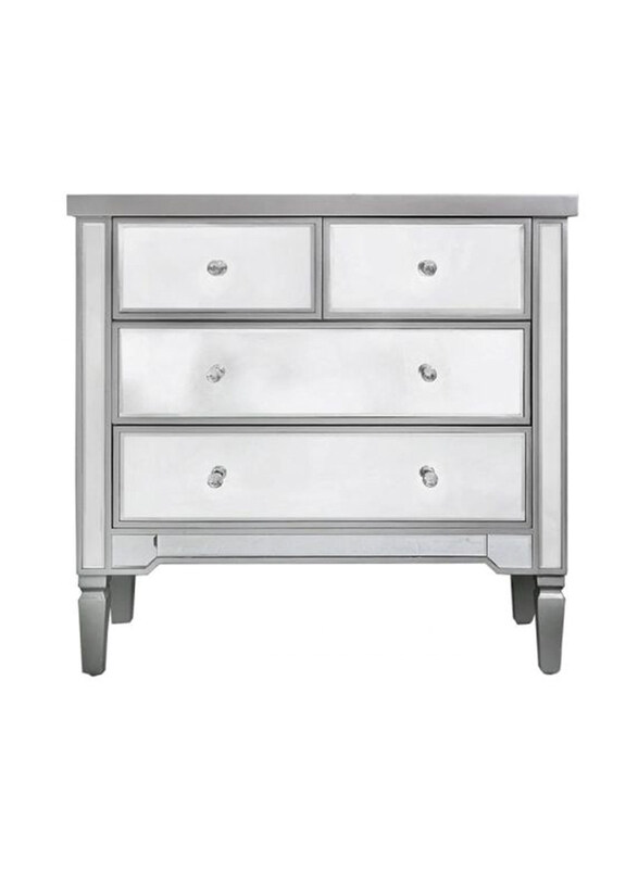 

Vanity Living 4-Drawers Treviso Silver Mirrored Storage Cabinet, Grey