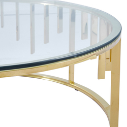 Vanity Living Tropea Round Coffee Table with Clear Tempered Glass Top Centre and Stainless Steel Base, 97cm, Gold