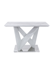 Vanity Living Modern Style Wood Console Bergamo Marble Finish Table with Metallic Base, 110cm, White