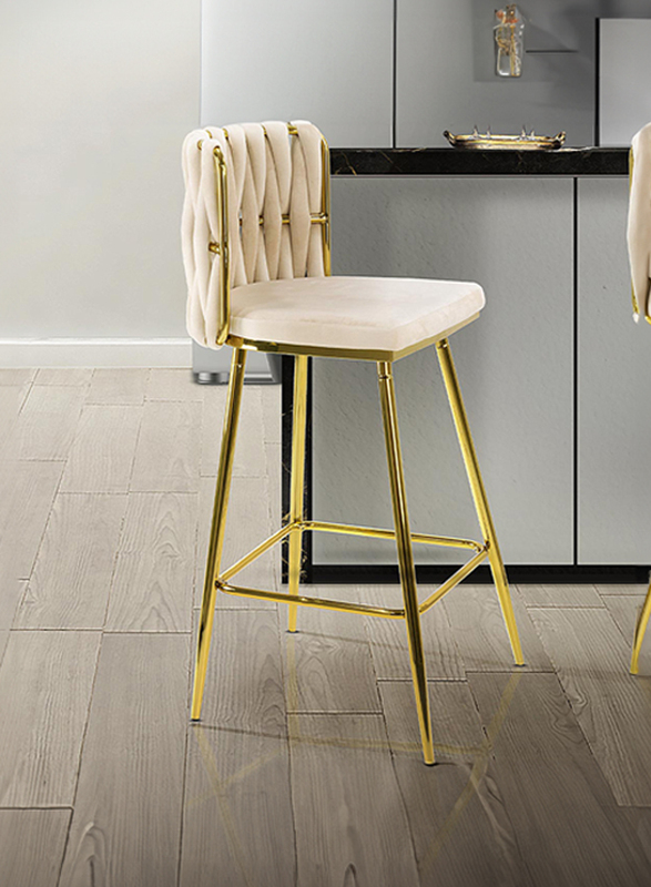 Vanity Living Viola Cream Velvet with Gold Legs Barstool