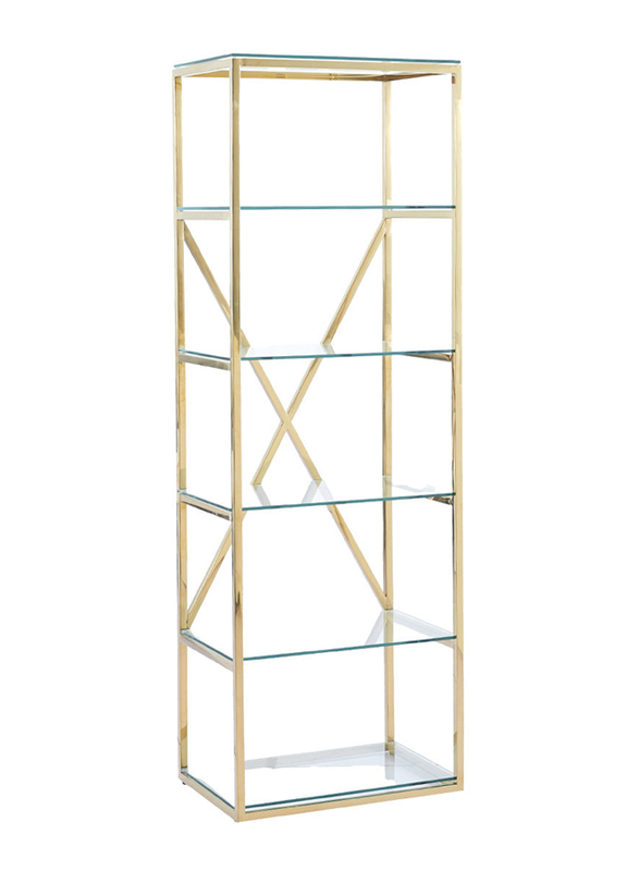 Vanity Living 6-Tier Shelving Rack Unit Clear Tempered Glass Top with Stainless Steel Frame, Gold