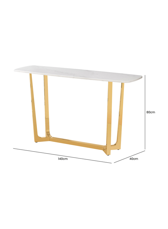 Vanity Living Stainless Steel Base and Artificial Grey Marble Top Console Table, Gold