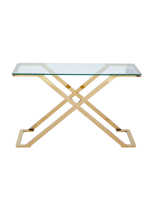 Vanity Living Nerano Stainless Steel Frame and Tempered Glass Top Console Table, 120cm, Gold