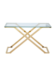 Vanity Living Nerano Stainless Steel Frame and Tempered Glass Top Console Table, 120cm, Gold