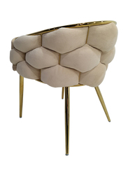 Vanity Living Dining Room Chair With Velvet Fabric With Gold Metal Legs, Cream