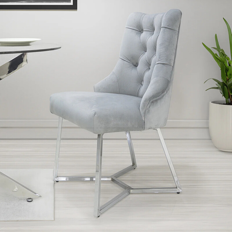 

Vanity Living Velvet Dining Armless Chair With Soft Tufted Seat and Chrome Metal Legs, Grey