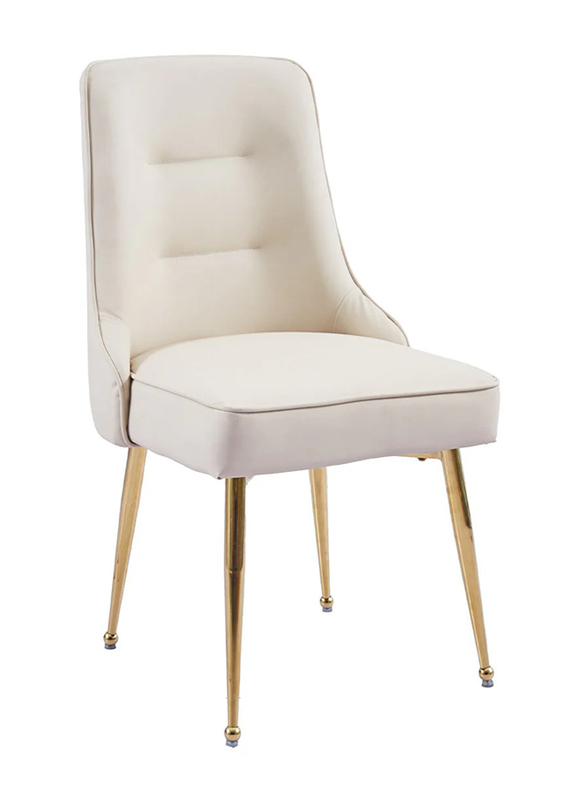 Vanity Living Modern Dining Armless Chair With PU Fabric and Shiny Gold Stainless Steel Legs, White