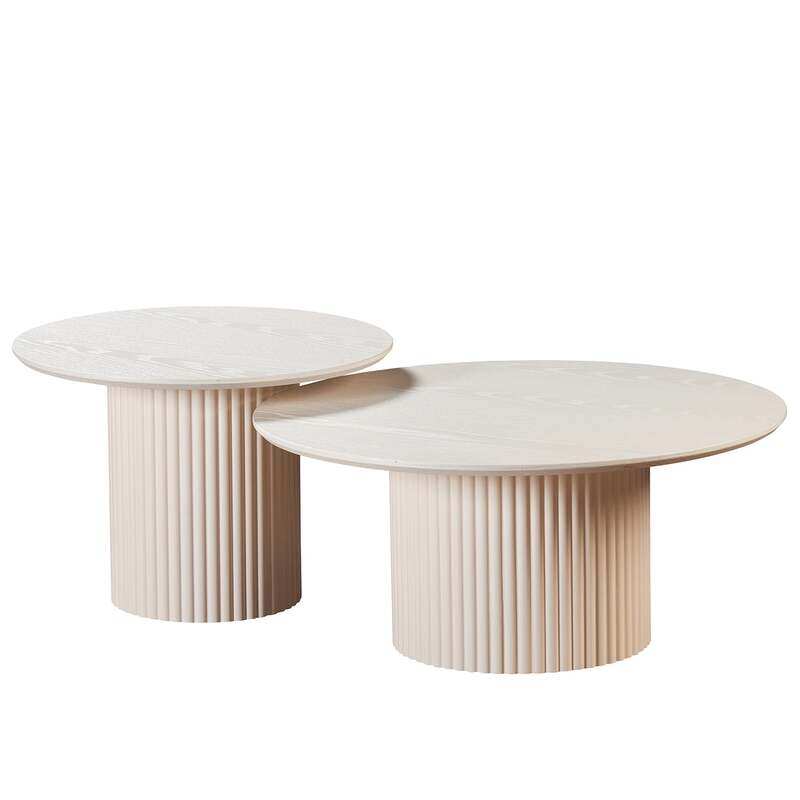 

VANITY LIVING Modena Wooden Round Coffee Table Set of 2, Beige, Modern Nesting Design for Living Room & Lounge