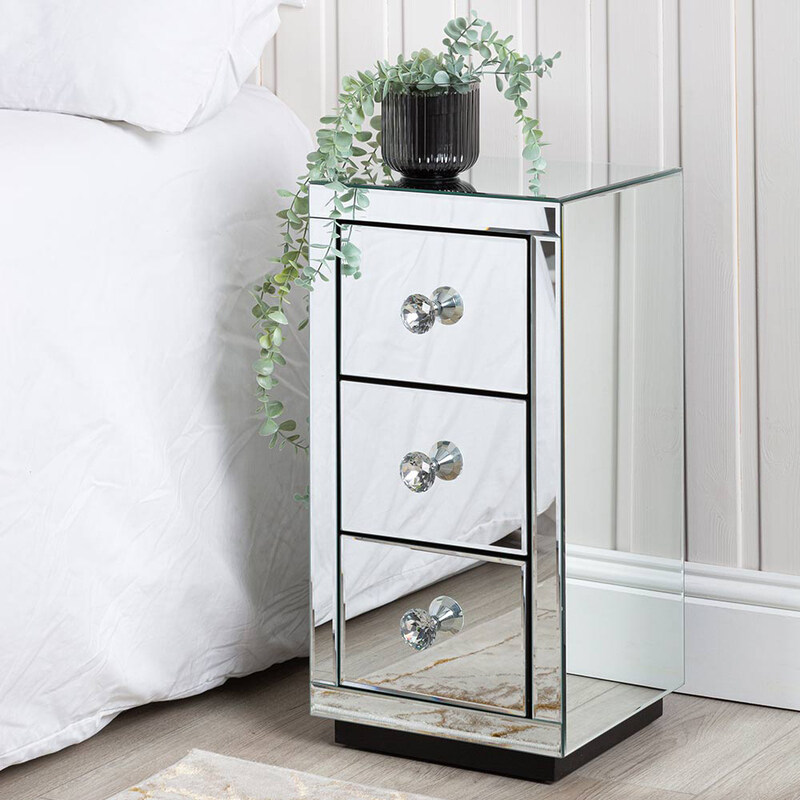 

Vanity Living 3-Drawers Modern Small Palma Mirrored Nightstand Bed Cabinet, Silver