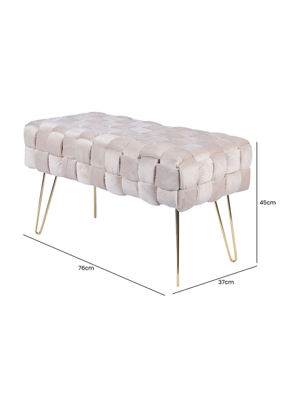 Vanity Living Modern Bedside Bench With Gold Metal Legs, Cream