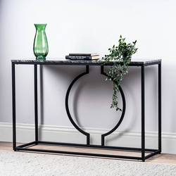 Vanity Living Metal Narrow Hallway Console Table with Marble Textured Mdf Top, 120cm, Black