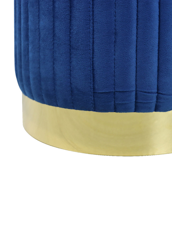 Vanity Living 42cm Modern Tall Round Velvet Dressing Ottoman with Gold Stainless Steel Base for Living Room Furniture, Blue/Gold