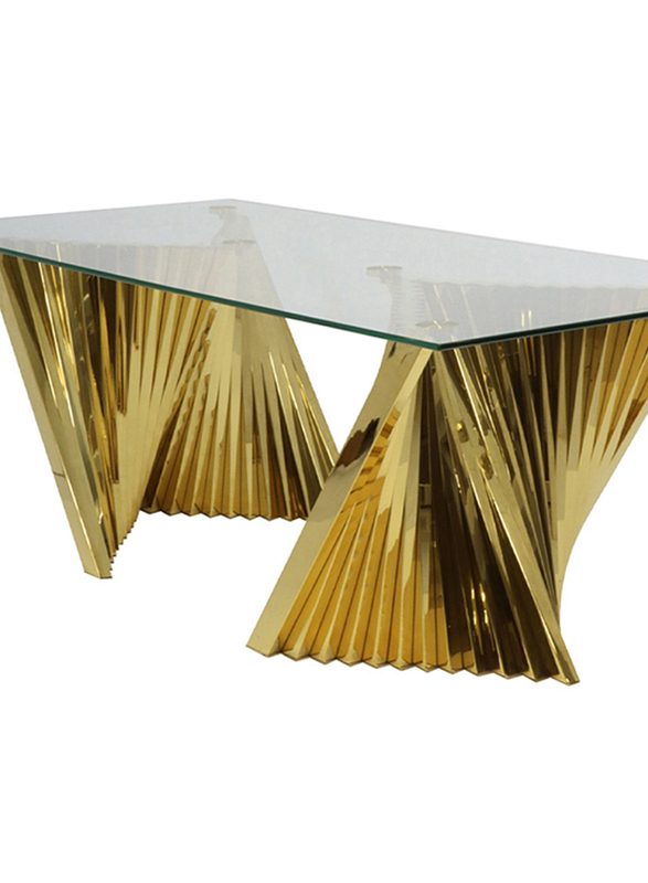 Vanity Living Coffee Table Tempered Glass Top Centre Table With Stainless Steel Gold Base, Clear/Gold