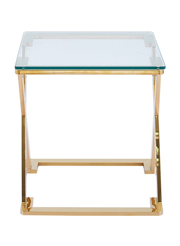 Vanity Living Nerano Side Table with Tempered Glass Top End Table and Stainless Steel Frame, 40cm, Gold