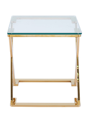 Vanity Living Nerano Side Table with Tempered Glass Top End Table and Stainless Steel Frame, 40cm, Gold