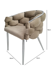 Vanity Living Modern Dining Chair With Taupe Velvet Fabric With Chrome Metal Legs, Cream