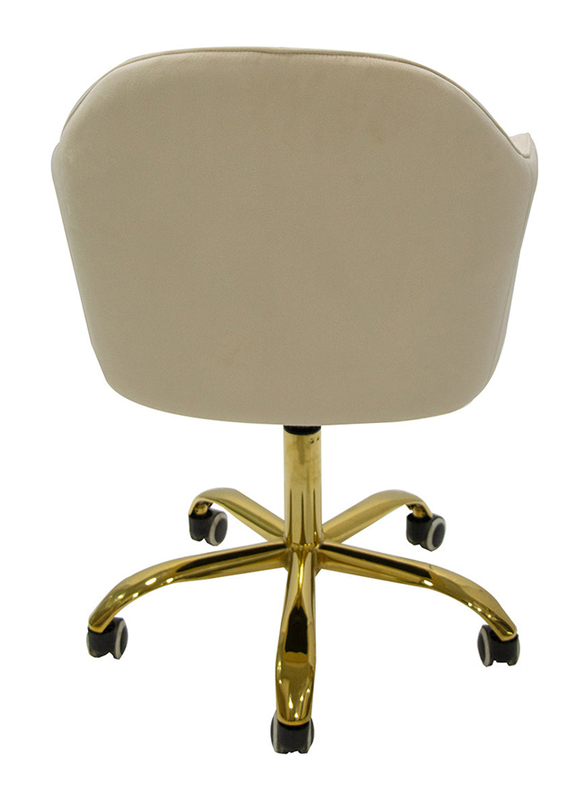 Vanity Living Velvet Height Adjustable Swivel Office Chair with Armrests and Back Support for Office Furniture, Cream/Gold