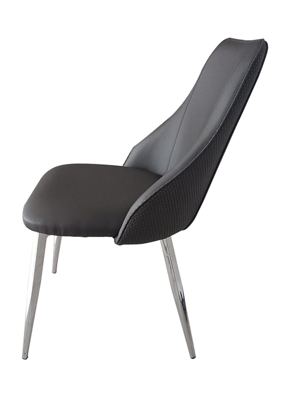 Vanity Living Modern PU Leather Seat Dining Chair with Shiny Metal Legs for Kitchen & Dining Room, Grey/Silver