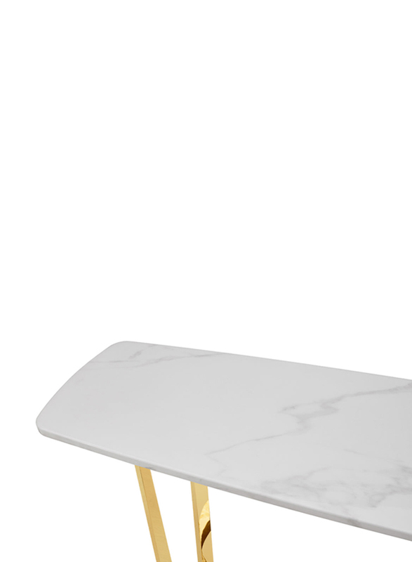 Vanity Living Stainless Steel Base and Artificial Grey Marble Top Console Table, Gold