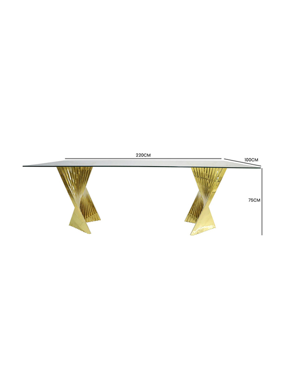 Vanity Living Dining Room Extra Large Dinner Table with Tempered Glass Top, Gold