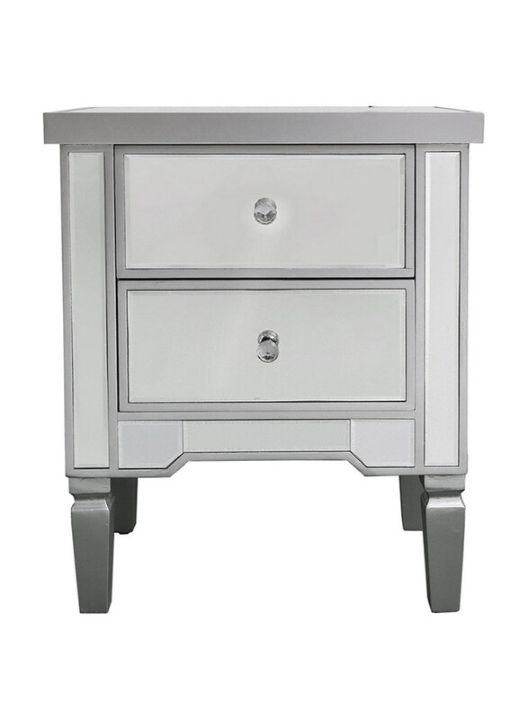 

Generic 2-Drawers Modern Treviso Silver Mirrored Nightstand Bed Cabinet, Grey