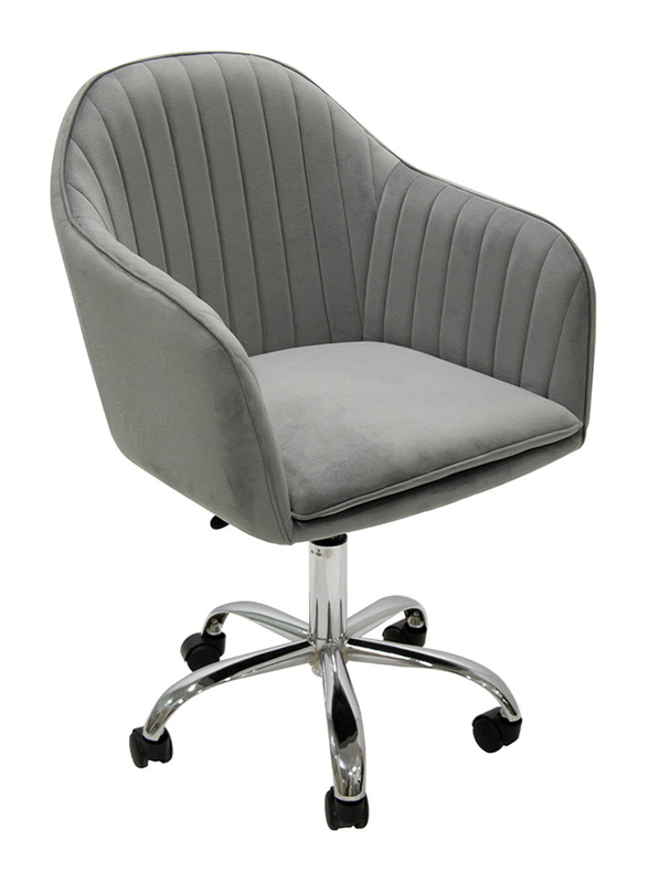 Vanity Living Velvet Height Adjustable Swivel Office Chair with Armrests and Back Support for Office Furniture, Grey/Chrome