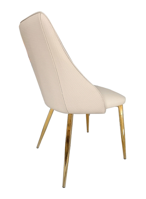 Vanity Living Velvet and PU Leather Seat Dining Chair with Gold Metal Legs for Living & Bedroom, Cream/Gold