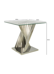 Vanity Living Side Table Tempered Glass Top End Table Sofa Table With Stainless Steel Chrome Base, Clear/Silver