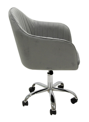 Vanity Living Velvet Height Adjustable Swivel Office Chair with Armrests and Back Support for Office Furniture, Grey/Chrome