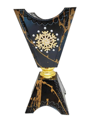 Damanhoor Decorative Matel Incense Burner with Golden Ash Tray Antique Design Flower Crystal Bakhoor Burner, Black/Gold