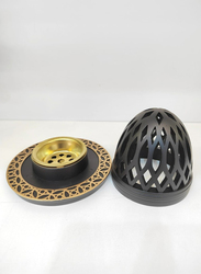 Bakhoor Beautiful Design Resin Incense Burner With Magnet Cover Damanhoor, Black/Gold