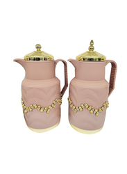 1 Ltr 2-Piece Handmade Design Tea & Coffee Flask Set, 239Pink, Pink/Brown