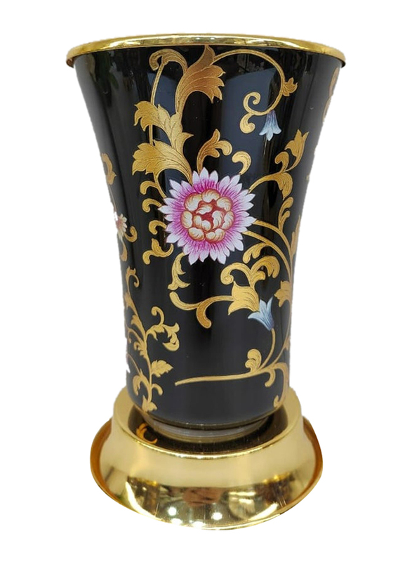 Damanhoor Charcoal Oud Frankincense Glass Incense Bakhoor Burner, Black/Gold