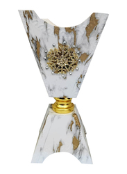 Damanhoor Golden Ash Tray Antique Design Flower Crystal Decorative Matel Incense Bakhoor Burner, White/Gold