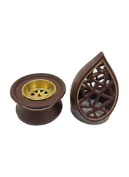 Damanhoor Calligraphy Style Closed Frank Incense Bakhoor Burner, Brown