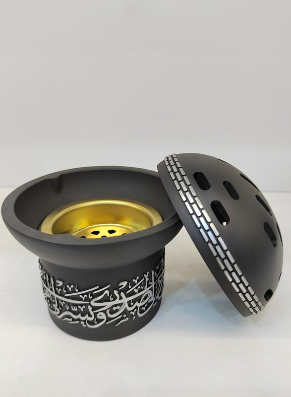 Damanhoor Charcoal Oud Frankincense Resin Incense Burner, Black/Silver