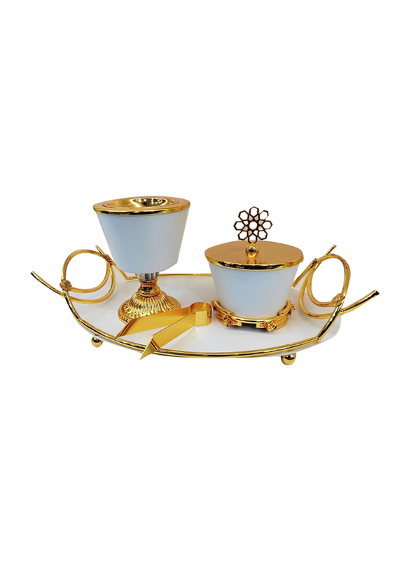 Charcoal Frankincense Matel Incense Burner, Gold/White