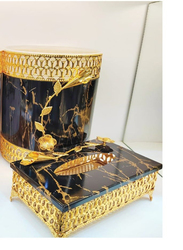 Luxury Gold Black Waste Bin With Tissue Box Set, Black/Gold