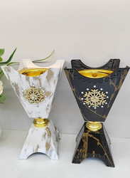 Damanhoor Decorative Matel Incense Burner with Golden Ash Tray Antique Design Flower Crystal Bakhoor Burner, Black/Gold