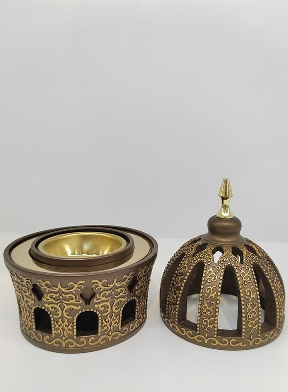 Charcoal Frankincense Resin Incense Bakhoor Burner, Brown/Gold